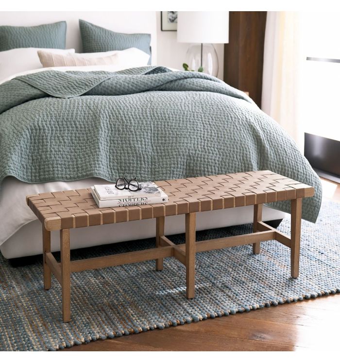 Fenix Woven Leather Wooden Bench