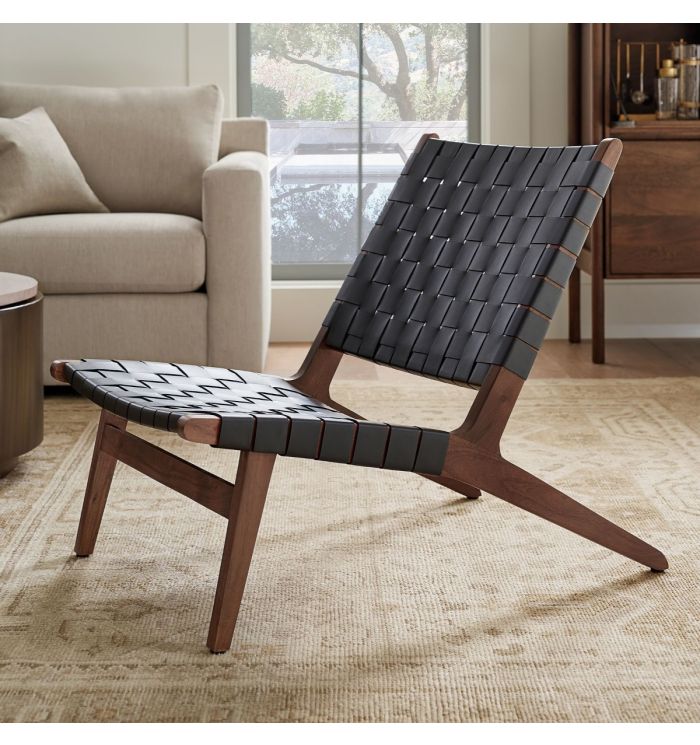 Fenic Woven PU Leather Wooden Accent Chair