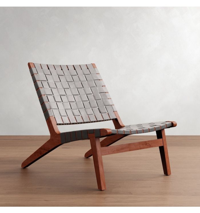 Fenic Woven PU Leather Wooden Accent Chair